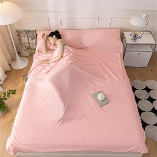 Highdi Saco de Dormir Ligero, Saco de Dormir Doble Adulto con Compartimento para Almohada Sábana de Camping Portátil Ultraligero para Viaje-Colores sólidos