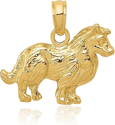 Miniatura 3 de IceCarats 14K Solid Yellow Gold Collie Dog Necklace Chain Pendant Charm