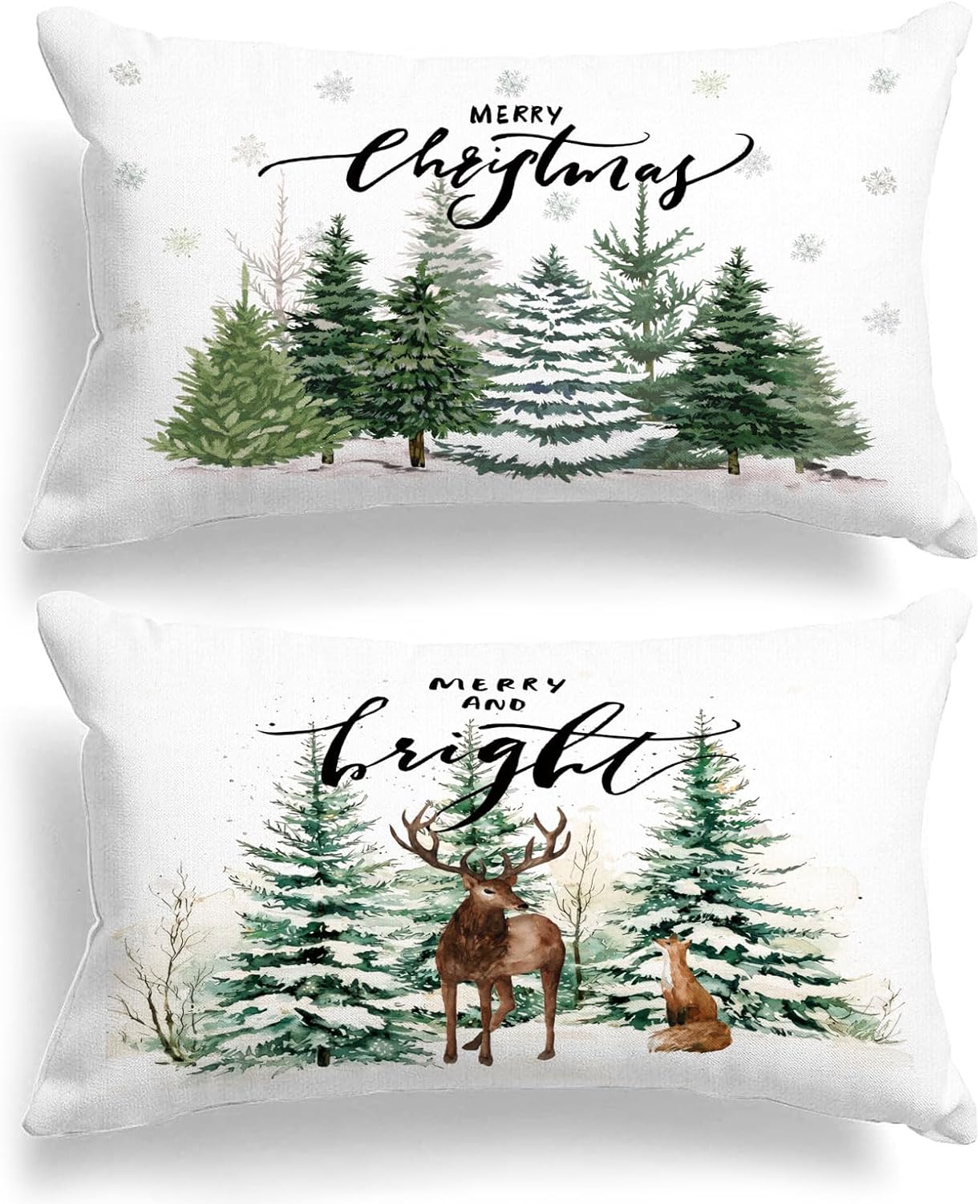 Lanpn Christmas Queen Pillowcase 20x30 Set of 2, White Forest Decorative Lumbar Pillow Cases 20 x 30 Long Rectangle Accent Queen Shams Throw Bed Pillow Covers Xmas Cushion Cover 2 Pack