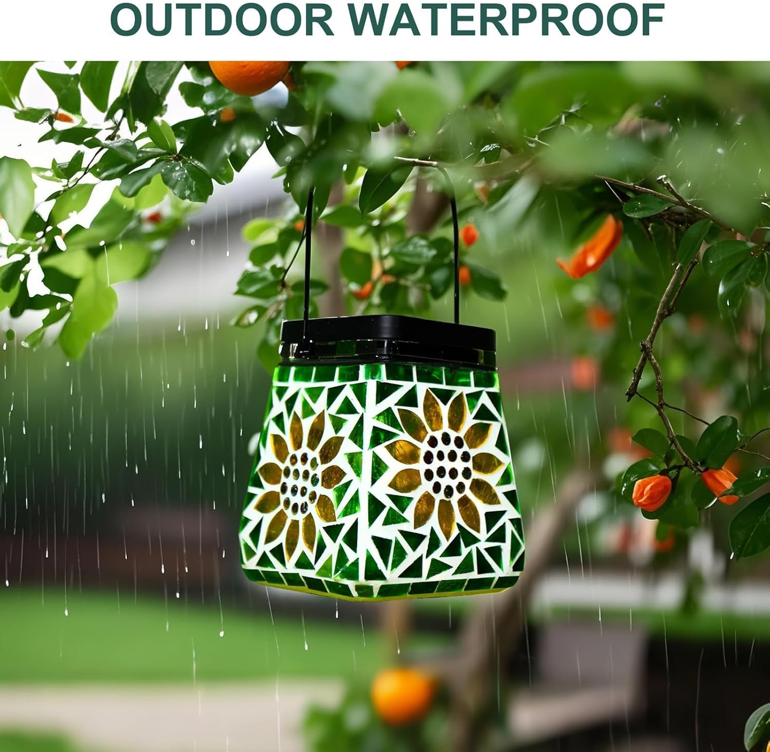 VOREEN Mosaic Solar Table Lamp & Hanging Lantern, 600mAh Battery, Warm White & RGB, 8–10 Hour Night Lighting, IP44 Waterproof, Outdoor Patio Garden Balcony Decor & Holiday Cozy Light