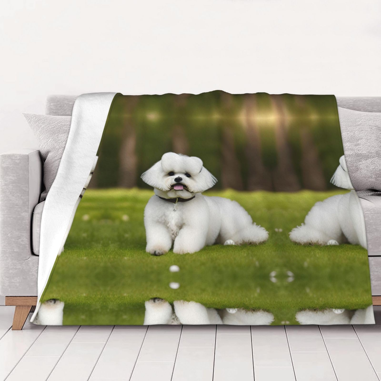 Couverture Bichon Frisé lavable, plaid chaud contre le froid et les poils d'animaux