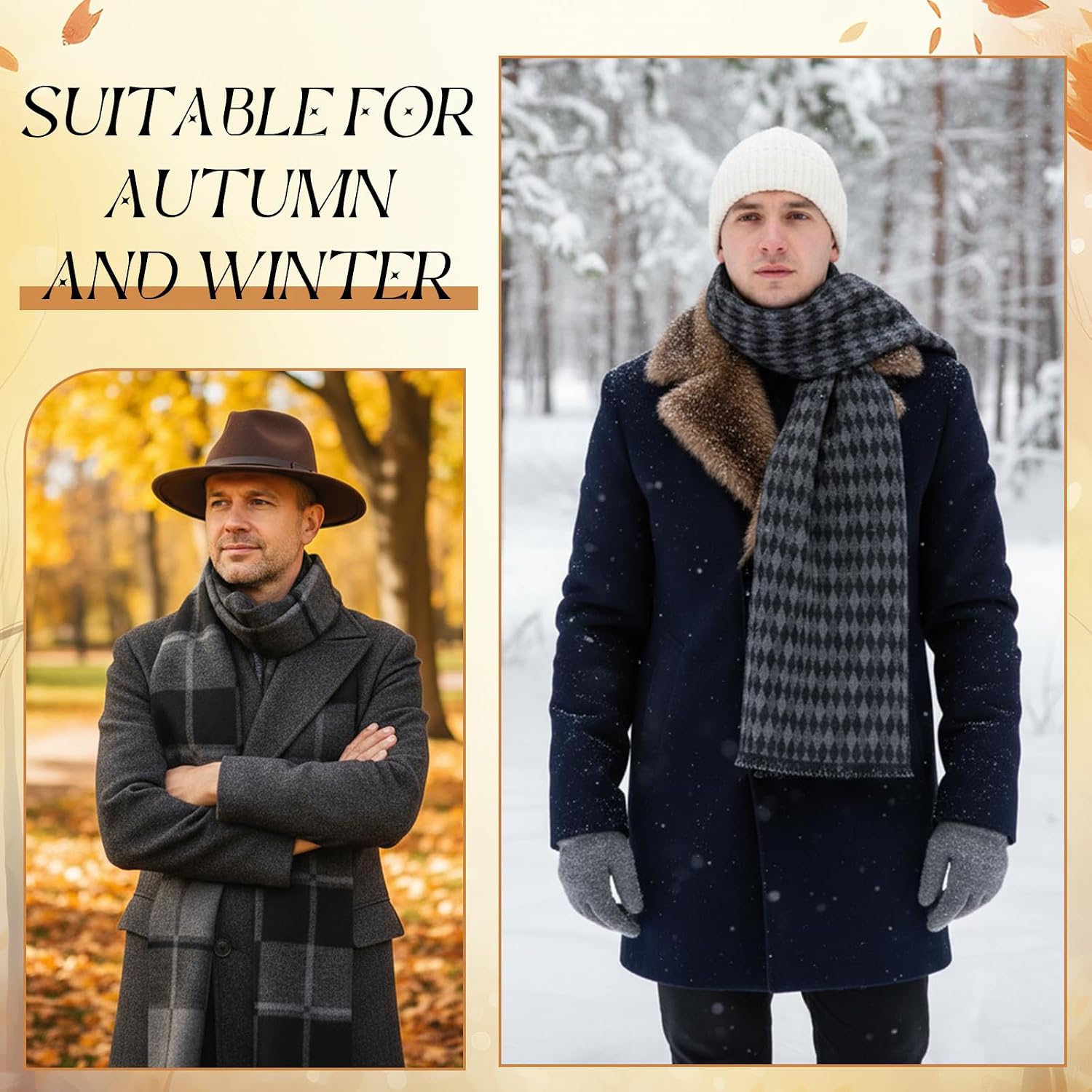 HooLing 3 Pcs Winter Scarf for Men Soft Warm Scarves 71 x 12.6 Inches Blend Classic Plaid Men's Neck Wear
