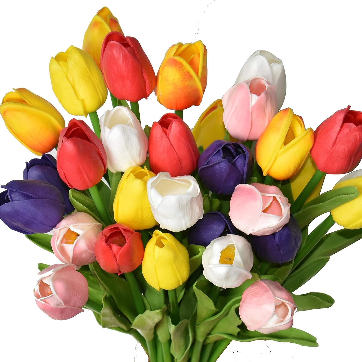 DekorlyArtificial Tulip Silk Fake Flowers 12" for Mother's Day Easter Valentine’s Day Gifts in Bulk Home Kitchen Wedding Decorations (Multicolor, 5)