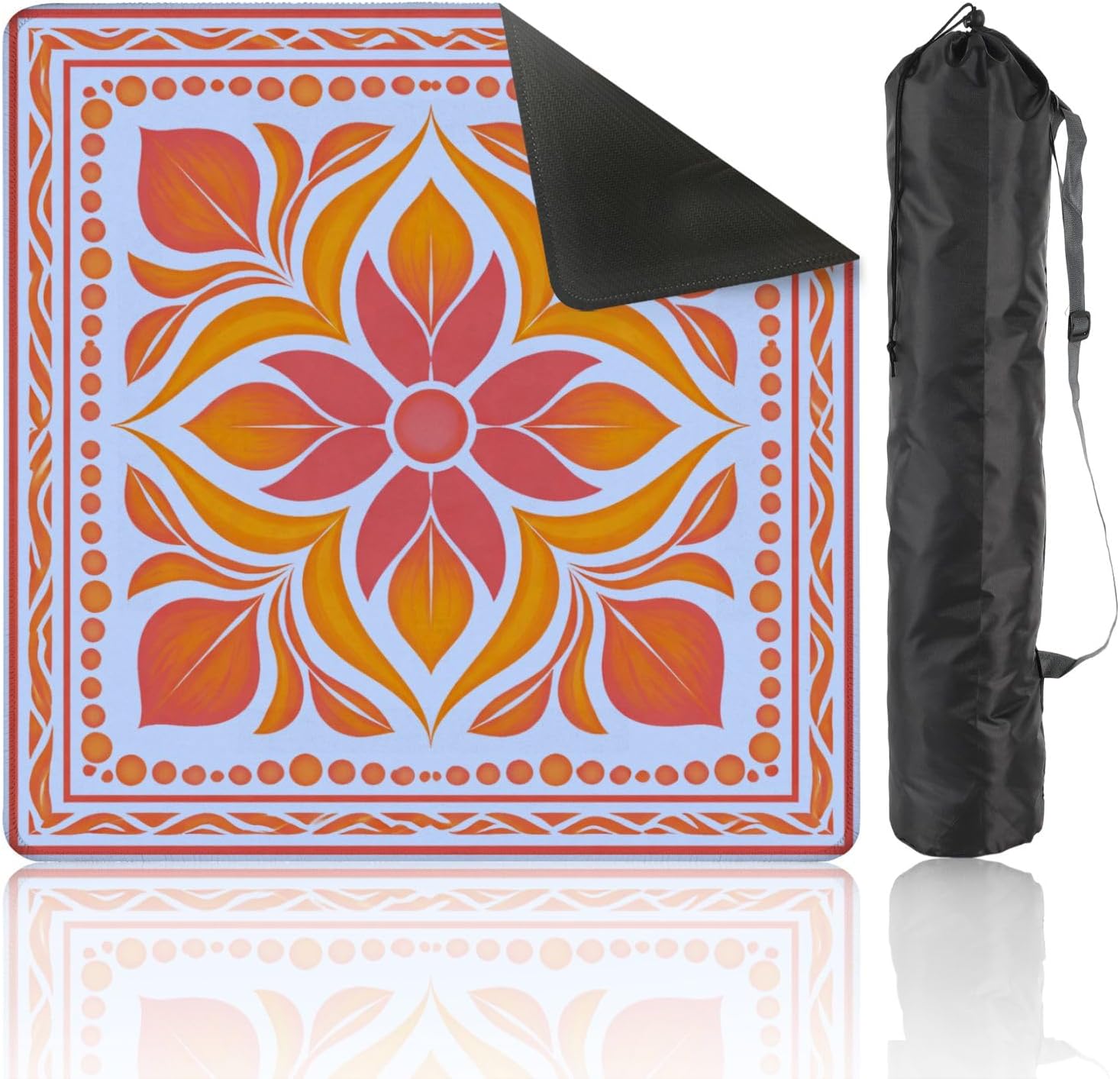Mahjong Mat with Carrying Bag 31.5" x 31.5" Non-Slip Noise Reduction Floral Mandala Geometric Warm Orange Coral Symmetry Table Mat for Mahjong Poker Dominoes Card Board Tile Games