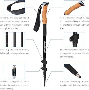 Aihoye Trekking Hiking Poles-2 Pack Lightweight Aluminum 7075 Walking Stick