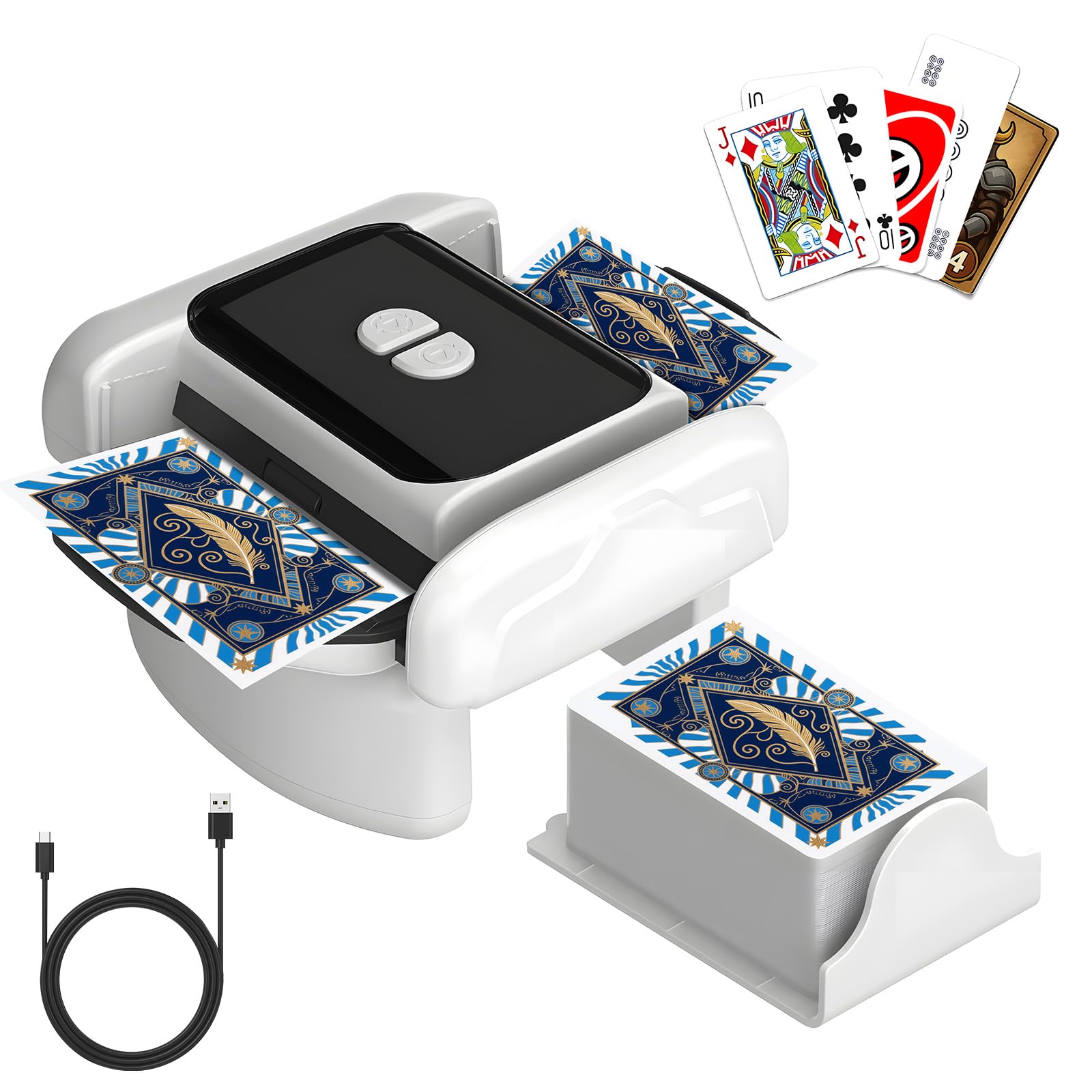 Kartenmischmaschine Elektrische für 1–2 Decks, Geräuscharmer und Wiederaufladbarer 3000mAh, Automatischer Mischmaschine Karten Gleichmäßig & Nicht Eingeklemmt,Card Shuffler für UNO,Romme