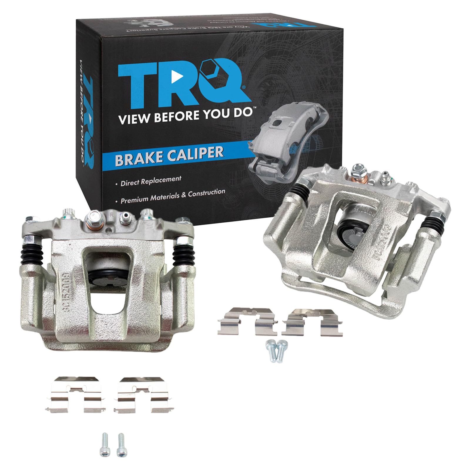 TRQ Rear Brake Caliper Set Zinc Coated Brackets Hardware