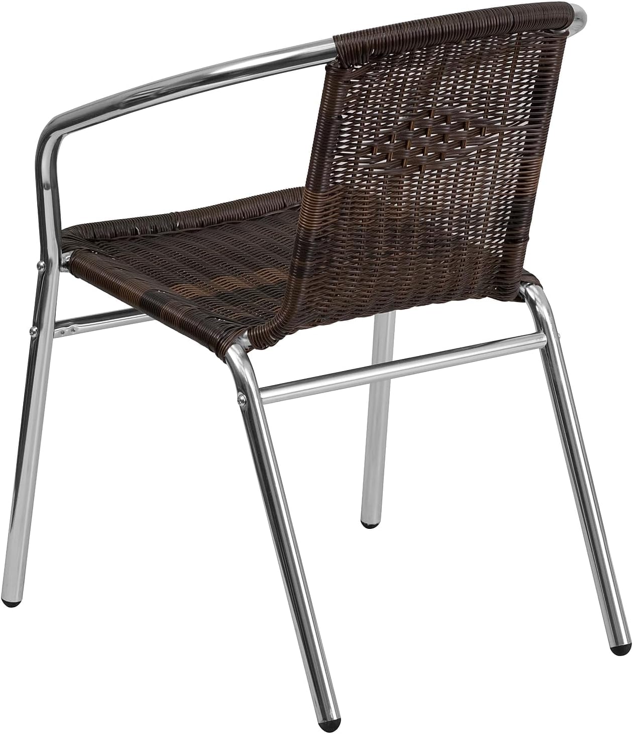 BOWERY HILL Aluminum Rattan Dining Chair, Dark Brown Finish, 29" H x 21.75" W x 22" D, Lightweight Stackable Patio Chair, Curved Back with Armrests, All-Weather Indoor or Outdoor Dining Seating