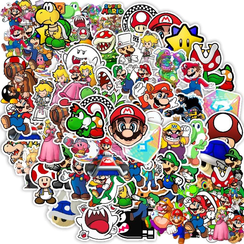 50 Pcs Mario Stickers waterproof for phone Laptop Water Bottle Skateboard Luggage Car Bumper Mirror Diary Book Cup Door Window, Personalized Decorations Sticker accessories for Girls Kids Teens (Mali)