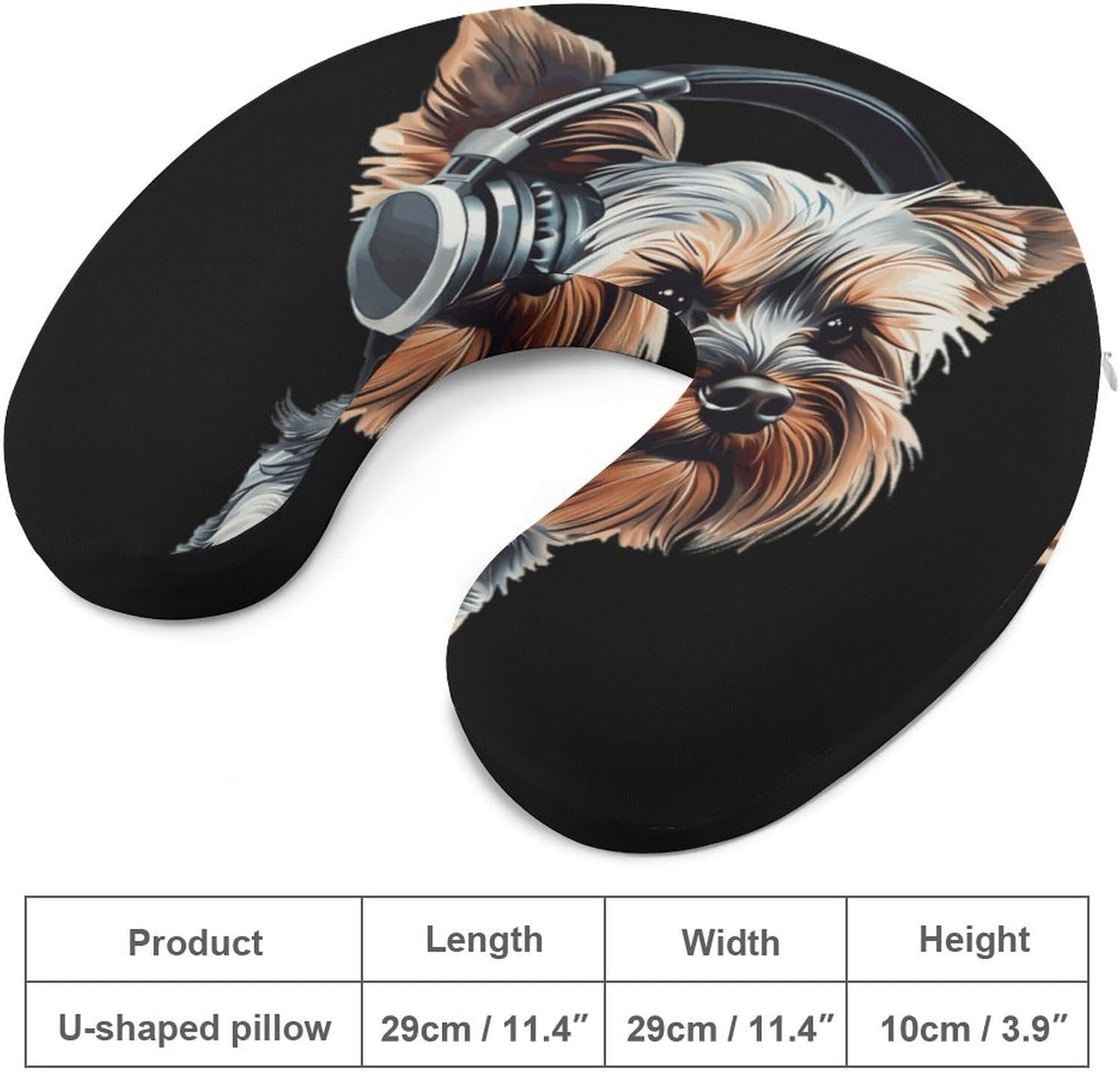 Yorkshire Terrier with Headphone Funny Travel Pillow U Shaped Memory Foam Neck Pillows Portable for Flight Car Home Office