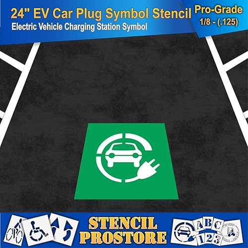 Miniatura 3 de Plantillas de pavimento  24 pulgadas  Símbolo de vehículo eléctrico circundado por enchufe  26 pulgadas x 28 pulgadas