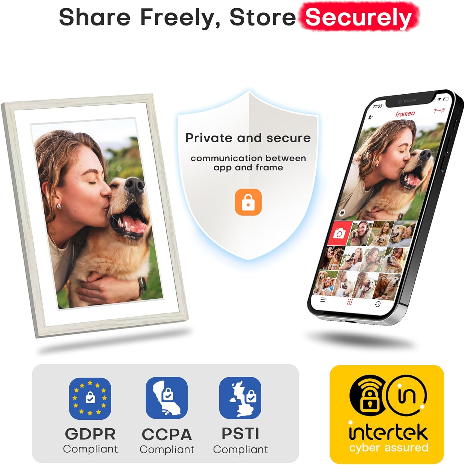 Digital Picture Frame, 10.1 inch Frameo Digital Frame WiFi, 1280 * 800 IPS HD Touchscreen, 32GB Storage, Instant Share Photo Video, Gifts for Mom, House Warming