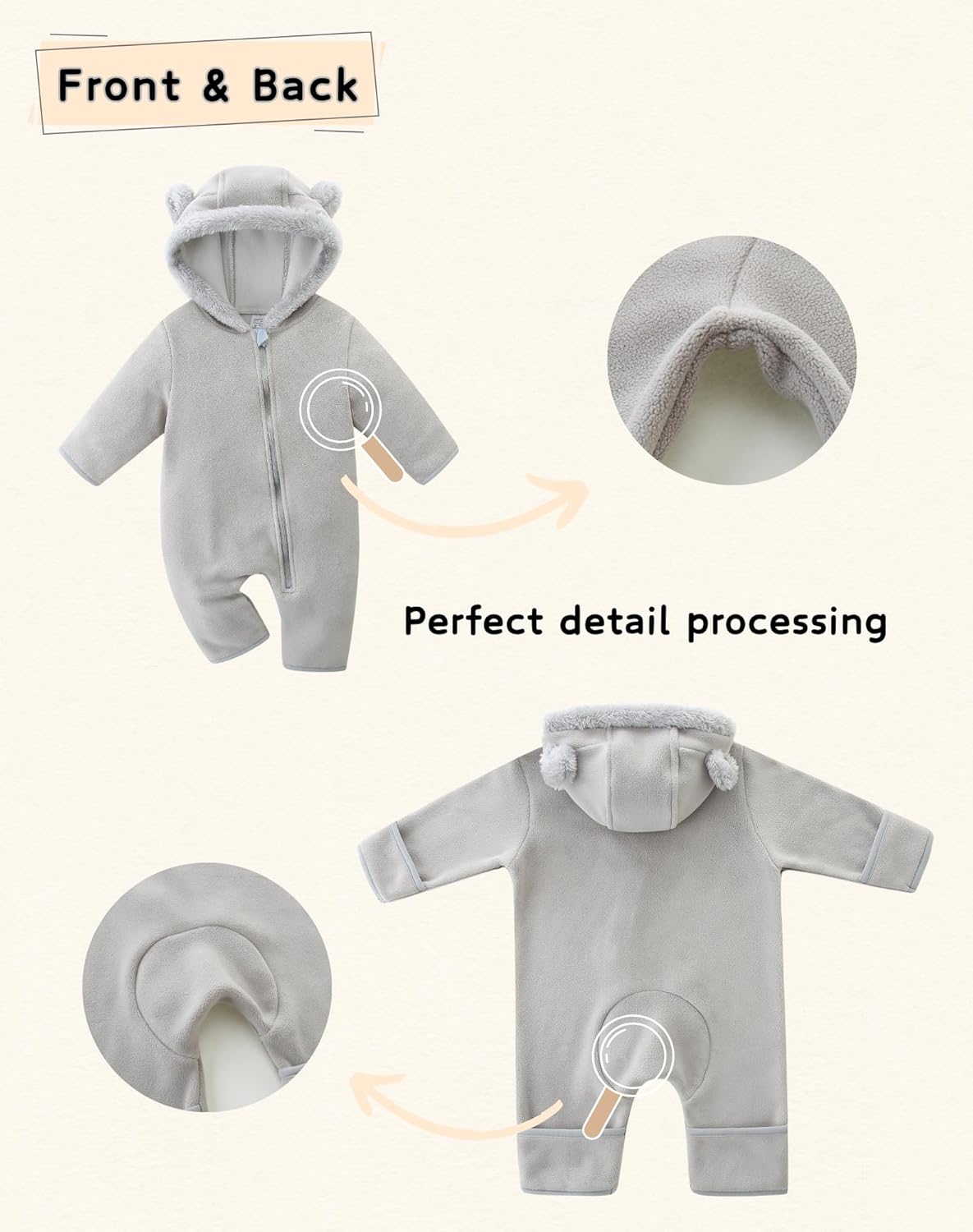 Cute Baby Bear Fleece Jumpsuit Girls Boys Warm Hooded Coverall Romper Newborn Fluffy Outerwear Snowsuit - Image 6