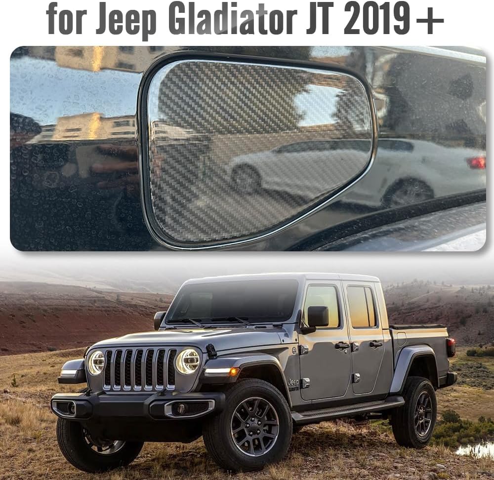 Carbon Fiber Gas Tank Cap Trim for Jeep Gladiator Rubicon Sport S 2020 2021 2022 2023 2024 2025 Fuel Lid Cover for Jeep JT Fuel Door Overlay (Glossy Carbon)