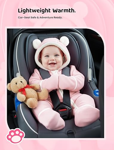 Miniatura 3 de PATPAT Mameluco de forro polar con capucha y pies para bebé, fundas suaves y cálidas, apto para asiento de automóvil, cremallera fácil, lindo
