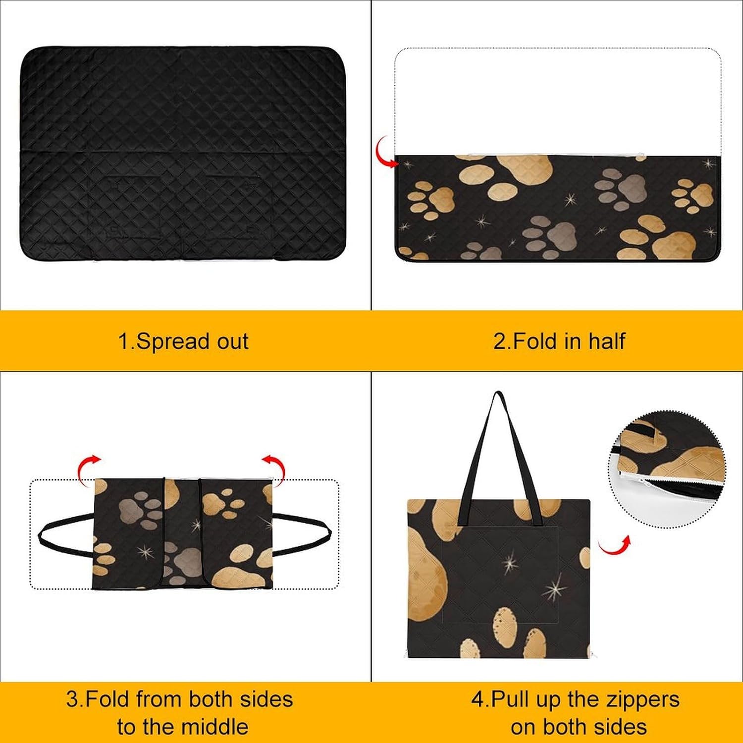 Dog Paw Print Picnic Blanket 150x100cm, Foldable 2-in-1 Picnic Mat and Tote Bag Portable Waterproof Beach Mat Sandproof Outdoor Blanket for Park, Hiking, Beach, Camping, Travel