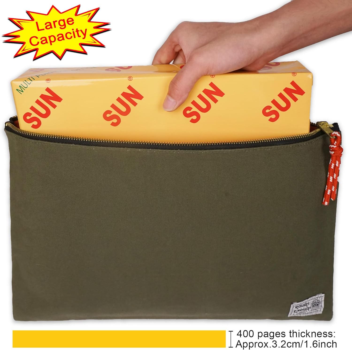 Rough Enough Important Document Storage Bag File Folder Organizer Pouch with Zipper Waxed Canvas Water Repellent for Travel Office Legal Size Green