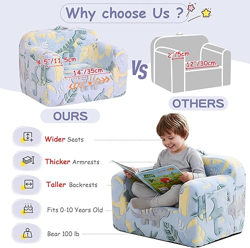 Miniatura 64 de Tiita Silla para niños, cómodo sofá plegable para niños, sofá ligero para niños con asa de transporte y bolsillos laterales, reposabrazos de espuma