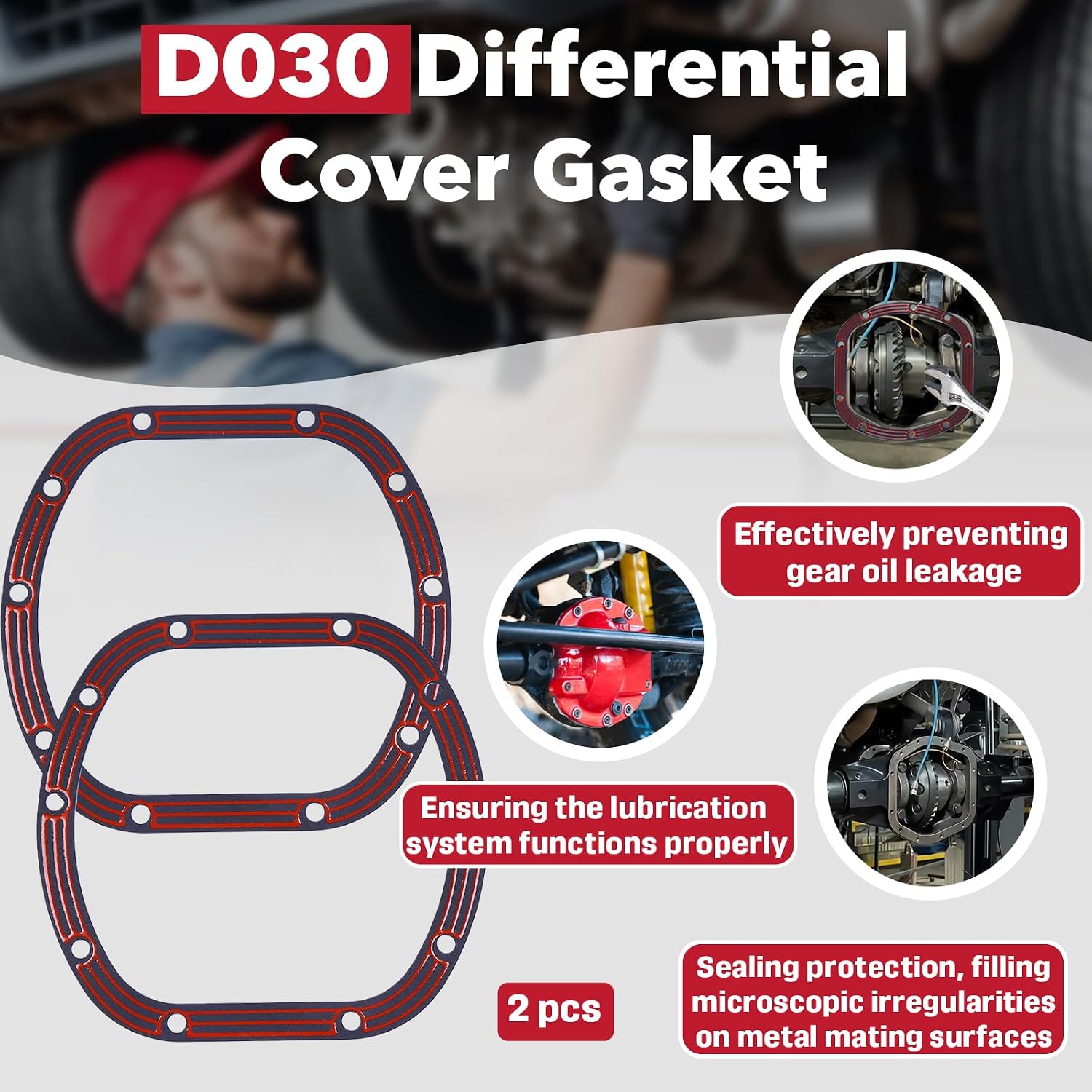 2-Pack Differential Cover Gasket Set - Compatible with Dana 25/27/30, Rubber Coated Steel Core, No Sealant Required
