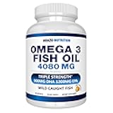 Arazo Nutrition Wild Caught Omega 3 Fish Oil – 60 Soft Gels – 4,080mg High EPA 1200mg DHA 900mg Lemon Flavor Burpless Softgels