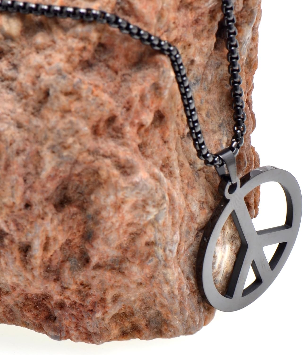 Paialco Black Stainless Steel Peace Sign Necklace for Men - Image 3