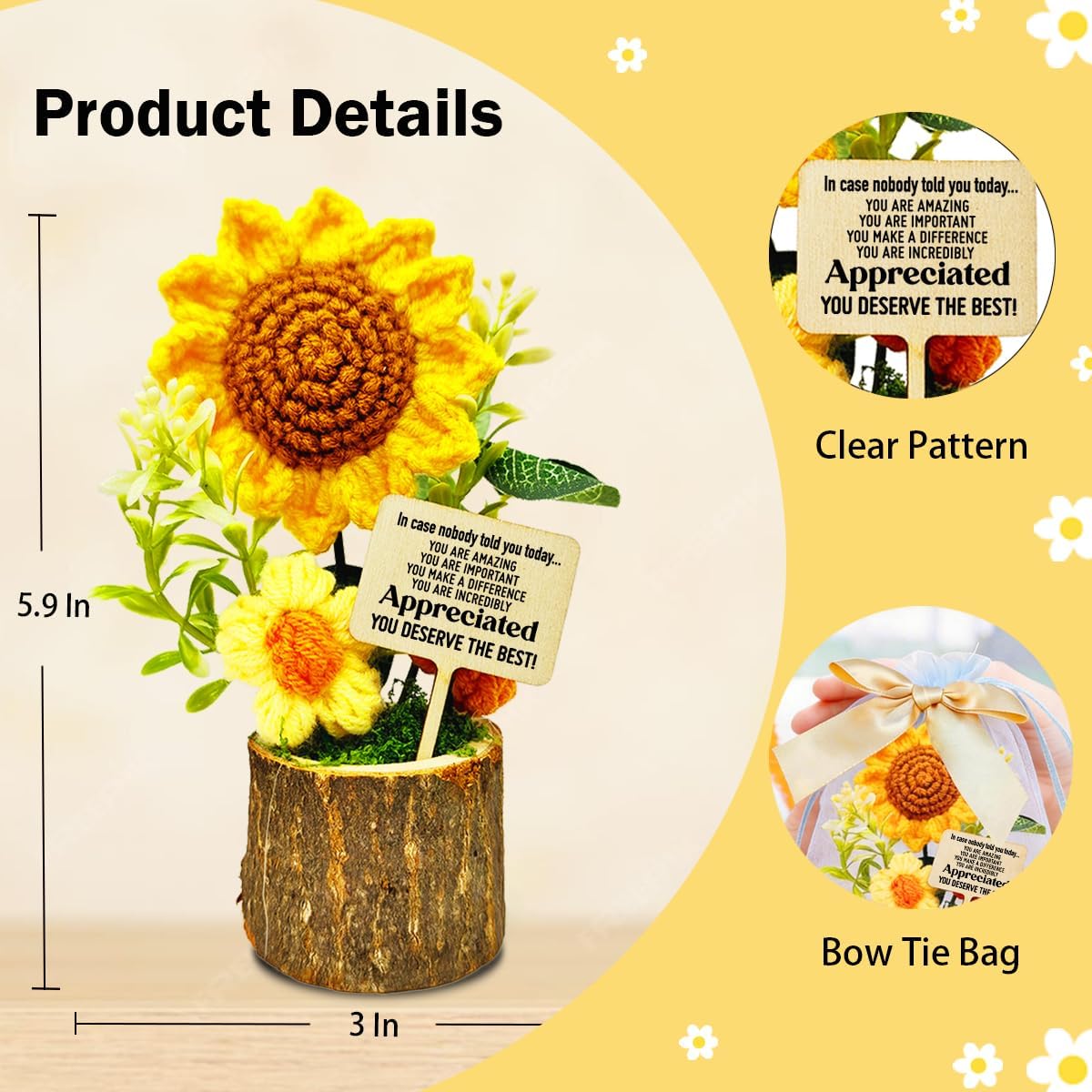 Teacher Appreciation Gifts-Crocheted Emotional Support Sunflower You are Amazing Gift for Women-Appreciation Gifts for Coworkers