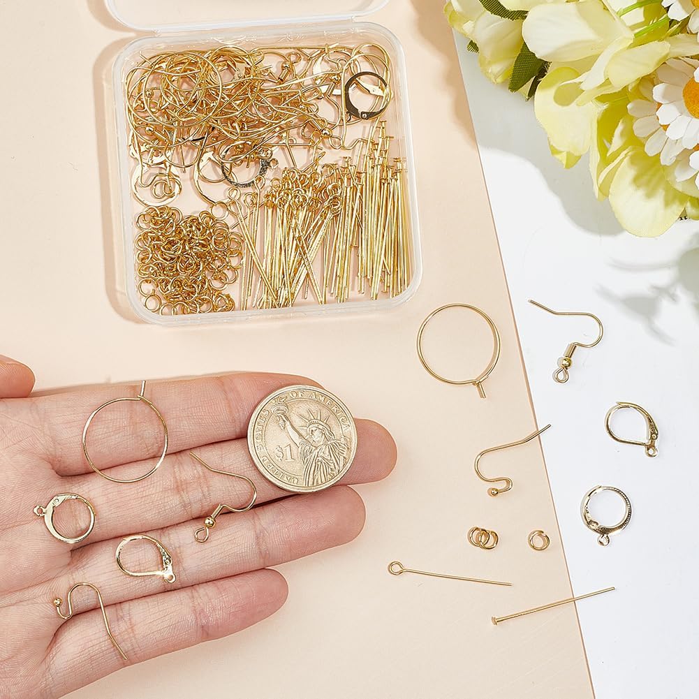 Beebeecraft 1 Box 260Pcs Earring Making Supplies Kit 18K Gold Plated 316 Surgical/304 Stainless Steel Fish Earring Hooks Earwires Eye Pins Ball Head Pins with 100pcs Jump Rings for Jewelry Making image 3