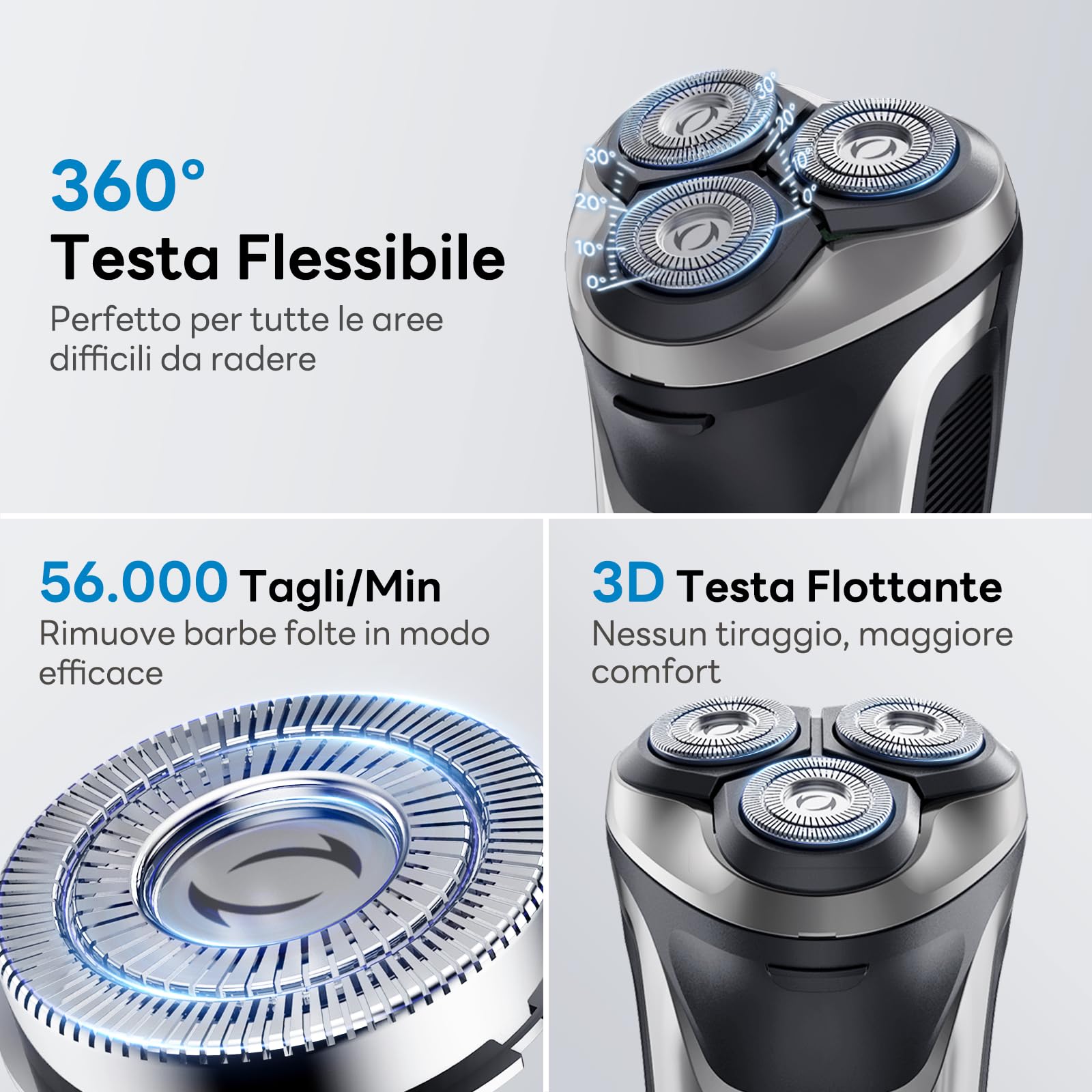 DOAO Rasoio Elettrico Barba, 2024 Aggiornato Rasoio Elettrico Uomo 2 in 1 Impermeabile Senza Filo Rotante per il Viso, Rasatura Wet & Dry (A3)