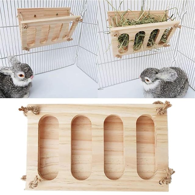 Foto 2 de 8 de Comedero plegable de madera para conejos, dispensador de heno menos desperdiciado