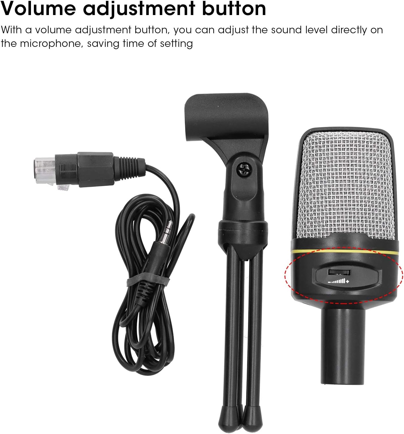 Condenser Microphone, Studio Microphone Microphone Kit Omnidirectional Microphone with Tripod for Computer Recording, Podcast, Skype, PVC Cable, ABS, Black (Black)