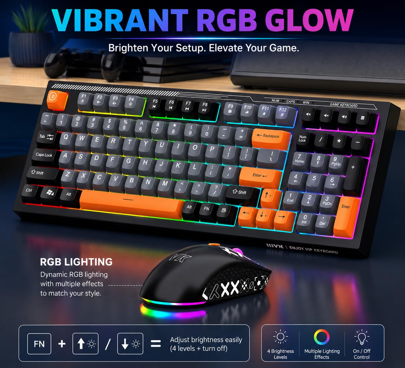 SaharaCase - Tastiera da gioco cablata e mouse combinata, tastiera completa a 98 tasti, multi-tasto anti-ghosting, retroilluminazione 7-RGB (nero/verde)