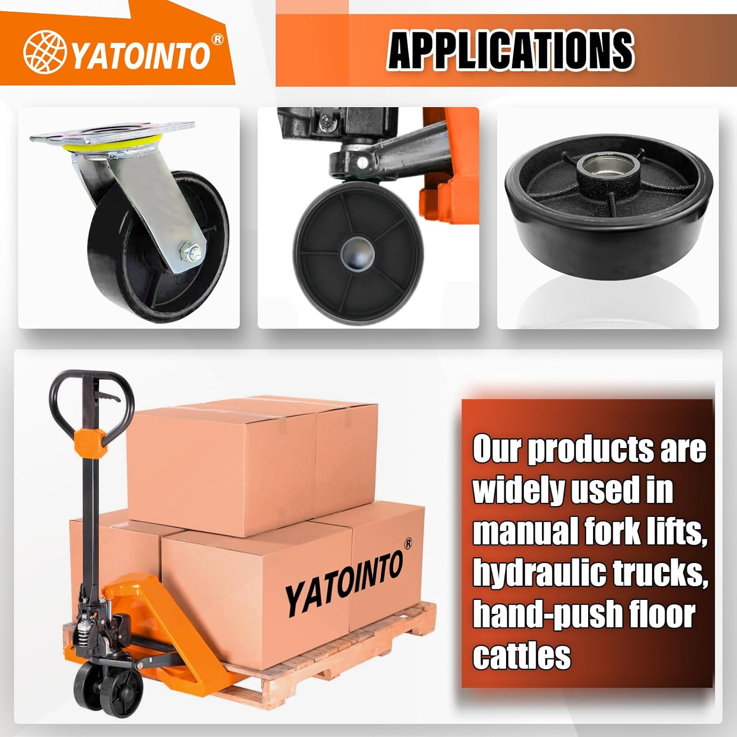 2pcs Pallet Jack Steer Wheel Set with Axle and Protective Caps | 7" x 2" with Bearings ID 20mm Poly Tread Red Pallet Jack Back Steer Wheel Replacement Kit, Tool Kit Included