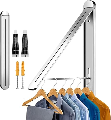 SunEegral Tendedero plegable para interiores organización de cuarto de servicio estante de secado montado en la pared colgador retráctil para ropa SunEegral Tendedero plegable para interiores organización de cuarto de servicio estante de secado montado en la pared colgador retráctil para ropa