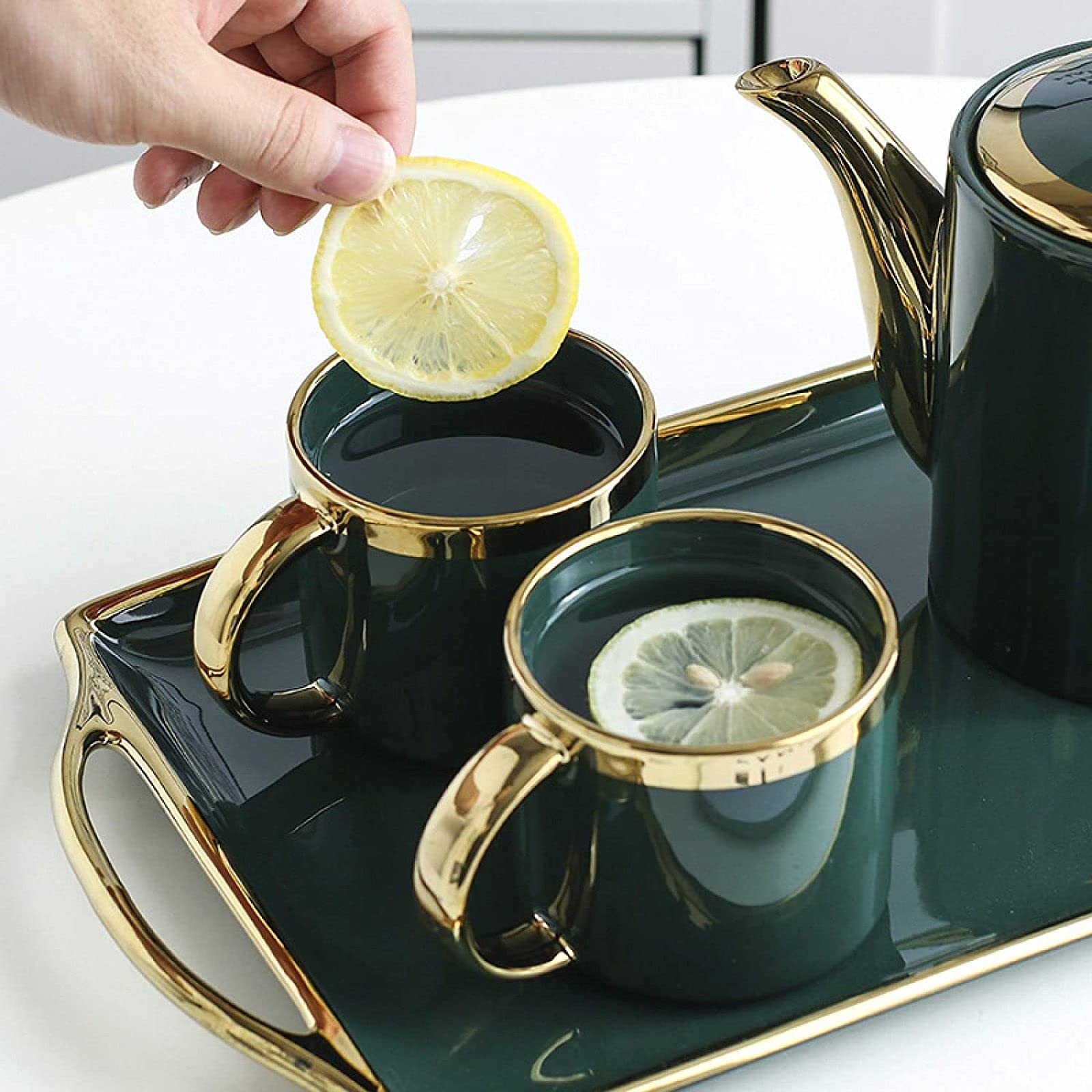 Zestaw do herbaty dla dorosłych Chiny ceramiczny zestaw do herbaty porcelanowe zestawy do herbaty z czajnikiem - zestaw 4 filiżanek do kawy do gospodarstwa domowego, 5 sztuk