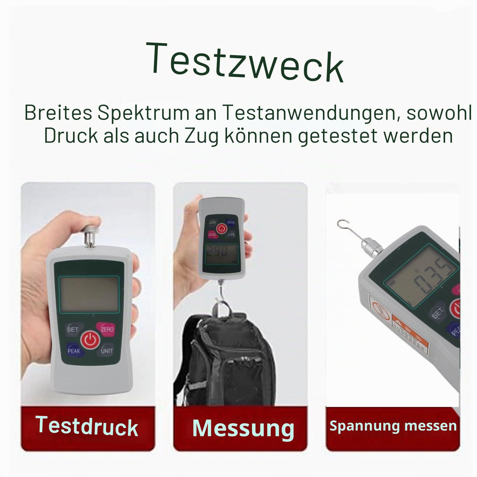 500N Digitales Kraftmessgerät Hand-Push-Pull-Messgerät Mit Hintergrundbeleuchtetem Bildschirm 3 Messmodi Für Prüfungen Und Industrieanwendungen