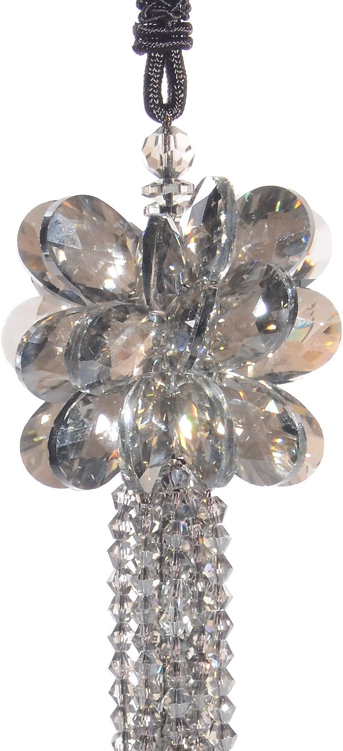 Tooban Car Ornament Crystal Flower Ball with Beads Hanging Decor Ornament Home Decoration Accessories Grey