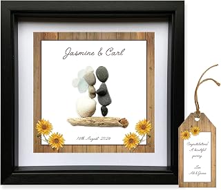 Wedding Pebble Art Wooden Sunflower Picture Gift. Personalised Handmade & Framed to Order - Rustic, Outdoor, Boho, Scandi