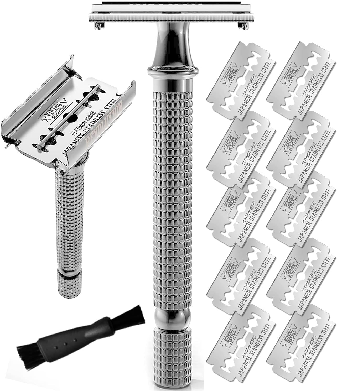 Shaving Revolution Safety Razor + 10 Razor Blades - Safety Razor Set with 10 Japanese Razor Blades for Stainless Steel Safety Razor - Tight and Clean Shaving
