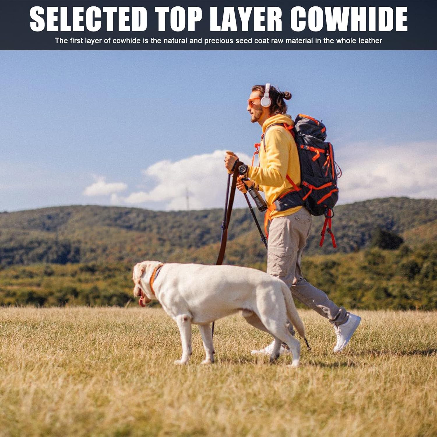 ラロック フリースタイル丸リード L 中・大型犬用リード - 首輪のラロックショップ 本店 犬用リード 大型犬: 大型犬用のリード ポータブルプーパースクーパー付き 5/8インチ 高耐久クラスプ カウハイドトレーニングリーシ