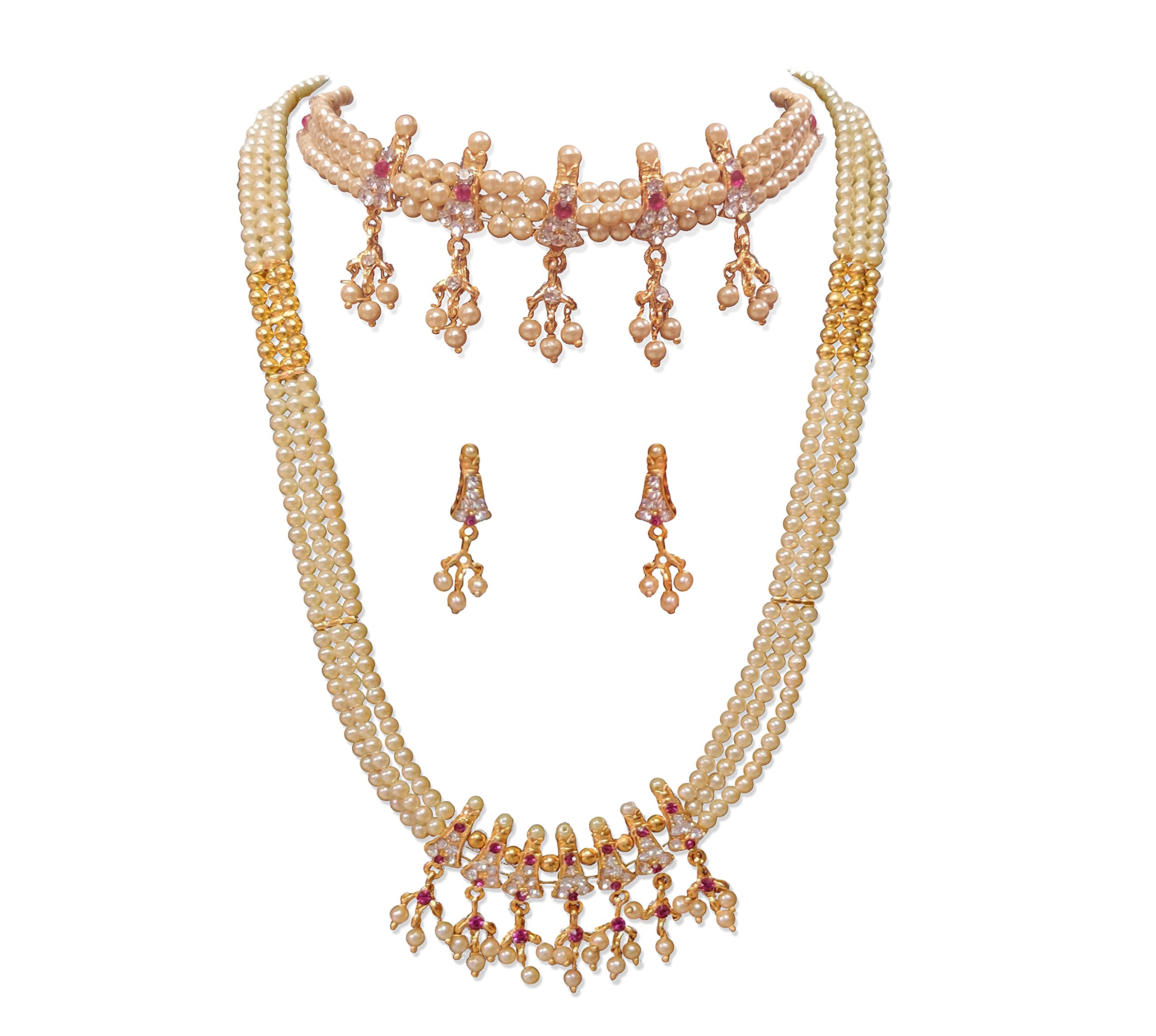 Long Pearl Tanmani Type Moti Necklace Set With Trending Pearl Chinchpeti And Amazing Earring For Womens (B096B34JTR) Amazon Price History, Amazon Price Tracker