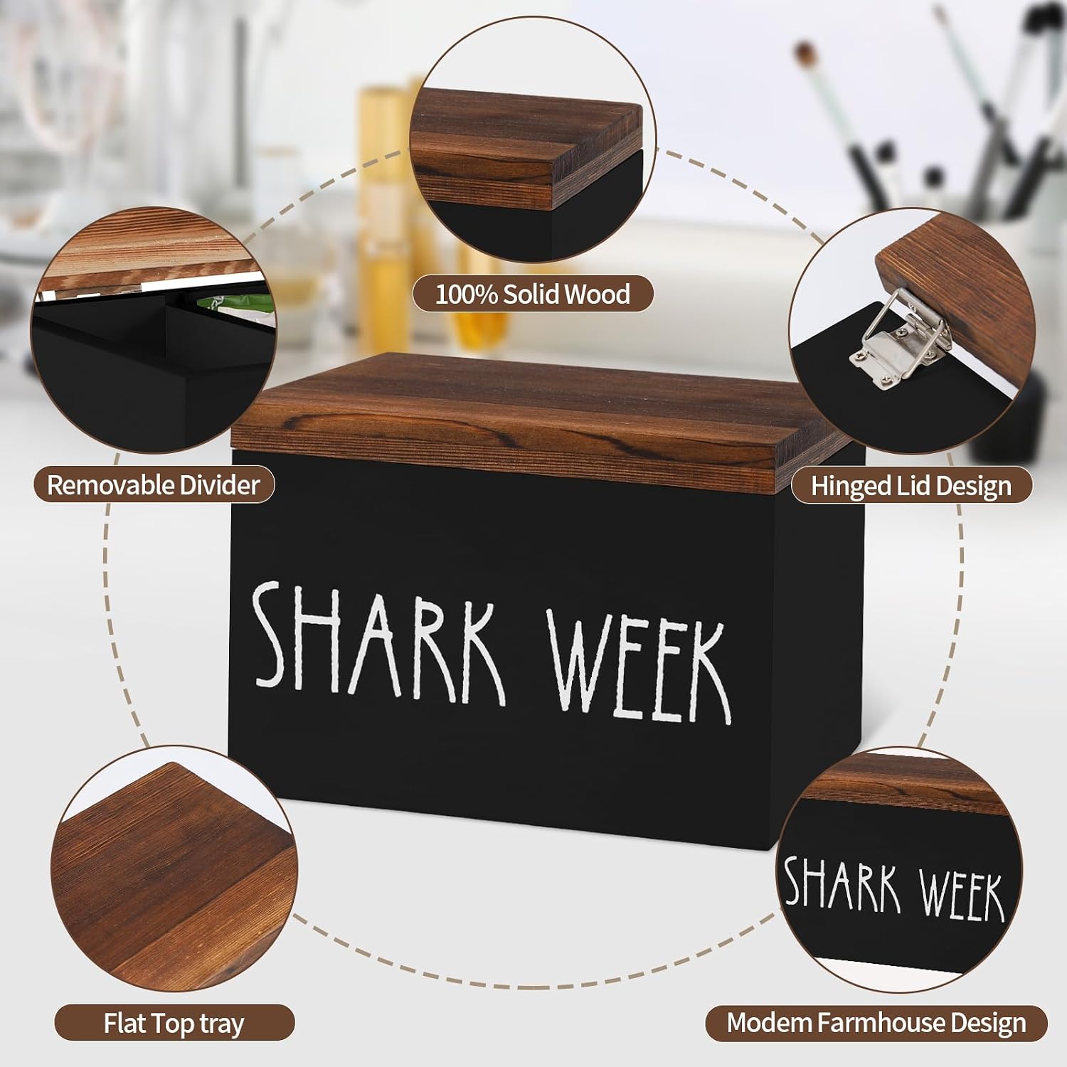 Tampon Holder and Feminine Products Organizer for Bathroom, Shark Week Storage, Dispenser, Farmhouse Container, Accessories Box for Girl Stuff