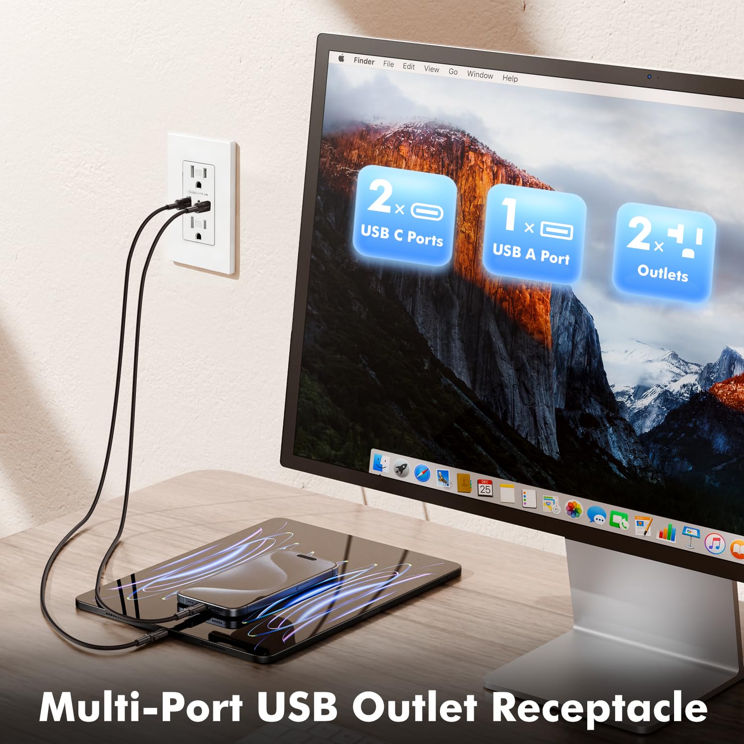 Micmi 10Pack USB C Outlet Receptacle, 24W 4.8 Amp 3-Port USB Electrical Wall Outlet 15A Tamper Resistant Receptacle with Dual Type C & A Ports, ETL & FCC Listed, Wall Plate Included, White 15 Amp
