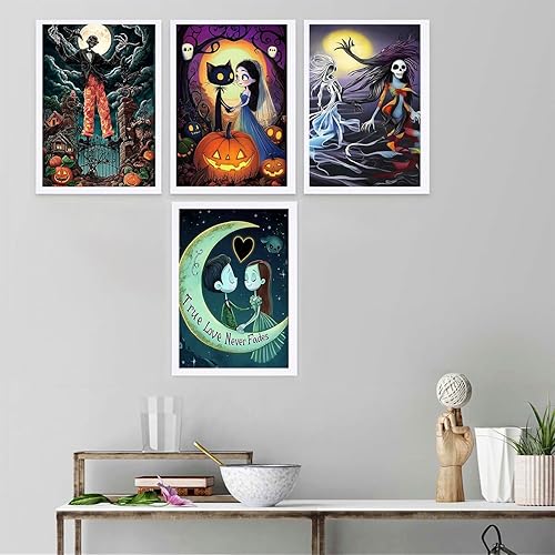 Miniatura 3 de GemZono Paquete de 4 kits de pintura de diamantes para adultos, bricolaje 5D de Halloween, pintura de diamante con diamantes redondos, kit de