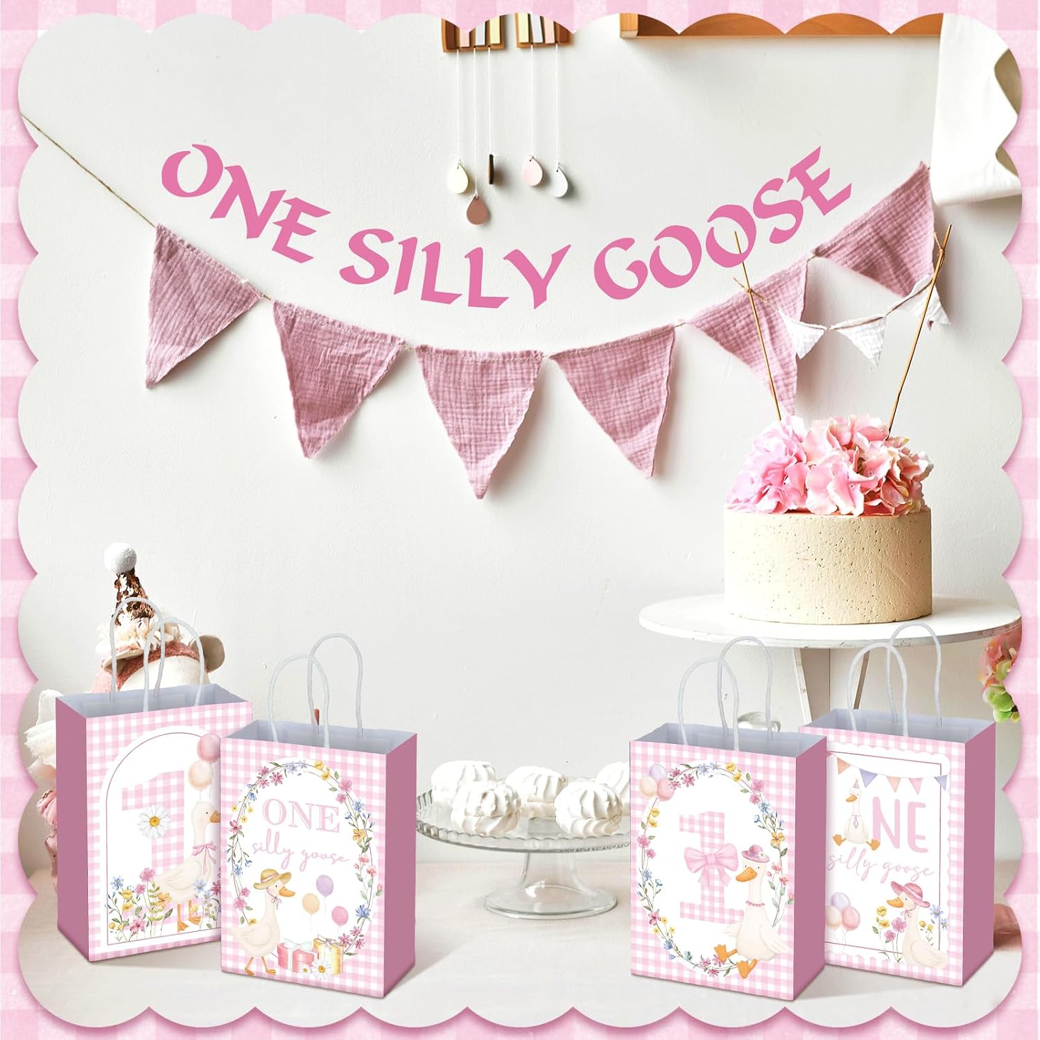 Epakh 24 Pcs One Silly Goose Party Favor Bags with Handles Silly Goose Treat Tote Reusable Goodie Gift Bags for Wedding Birthday Baby Shower Decor image 4