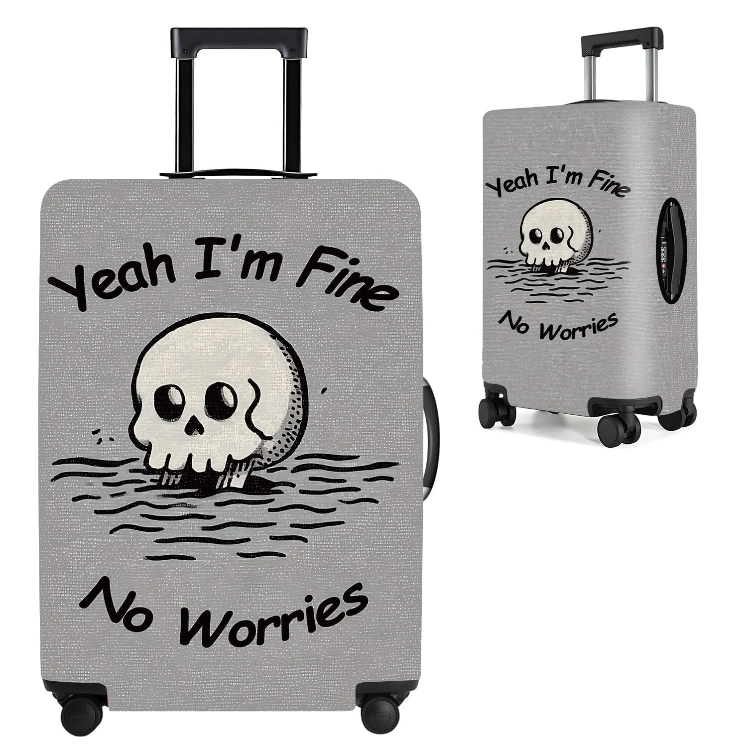 Yeah I’m Fine, No Worries Skeleton Luggage Cover – Funny &amp; Cool Travel Protector for 32-34 Inch Suitcases, Stretchy &amp; Machine Washable,XL