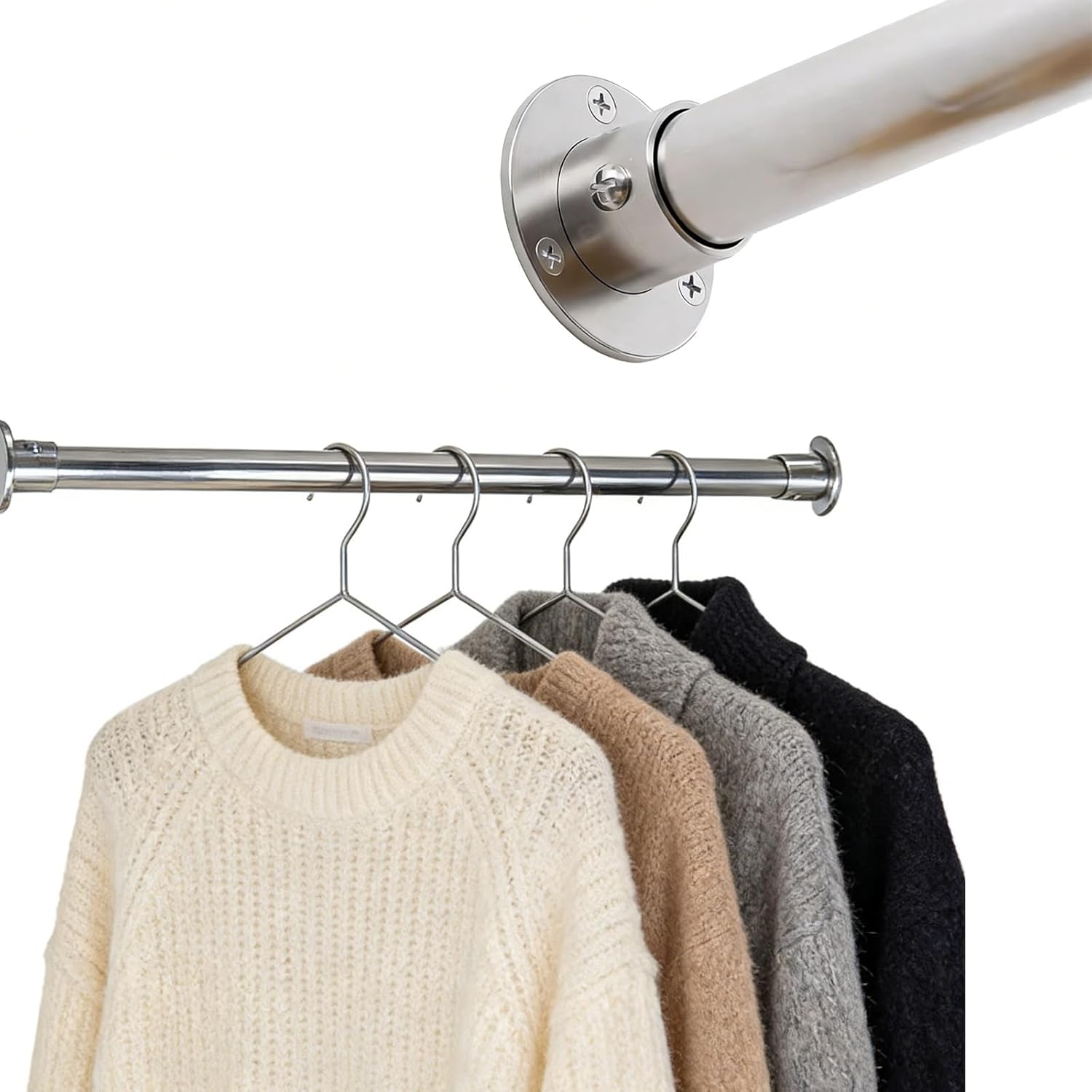 Stainless Steel Closet Rod with End Supports, Sturdy Hanging Bar for Closets/Wardrobes/Bathrooms & Windows, Easy to Install Wardrobe Tube(2 pack,26in/66cm)