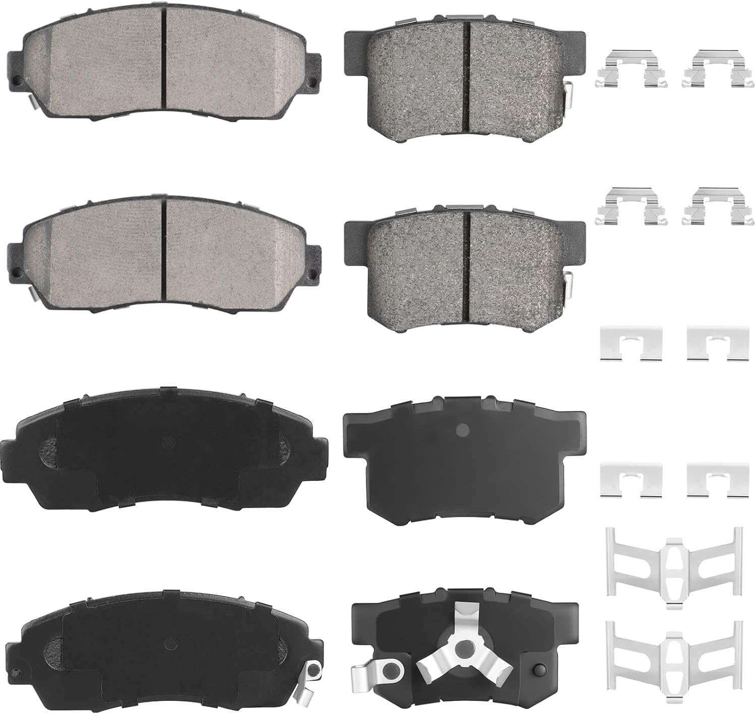 Front Ceramic Rear Semi-metallic Disc Brake Pads Set for Honda Accord 2013 2014 2015 2016 2017 8PCS(With Hardware)