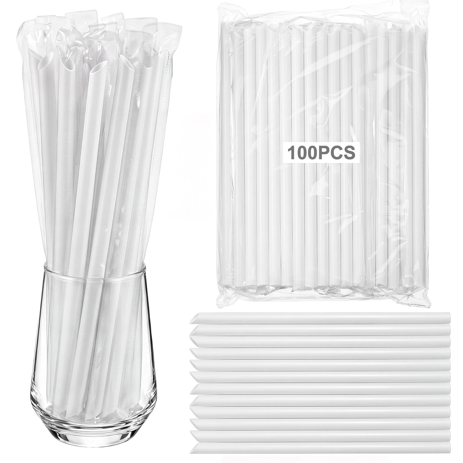 Tessco for You 100 Pcs 9.84 Inch Boba Straws 10mm Wide White