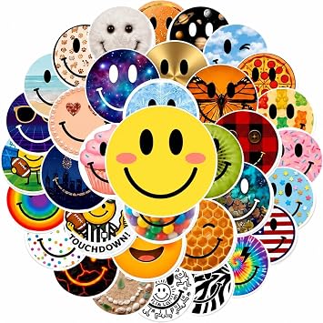Fun Waterproof Smiley Face Stickers, 50 Pack, 2.12 Inch