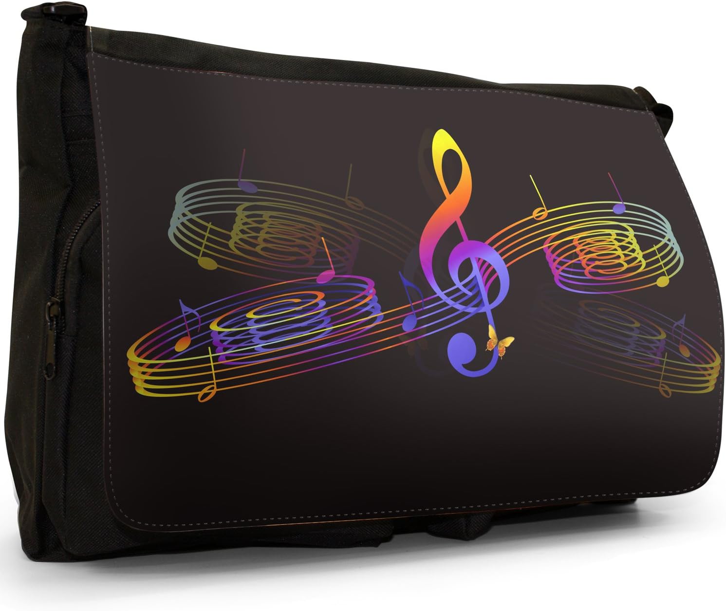 Music Melody Black Large Messenger School Bag
